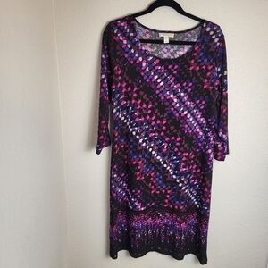 Dana Buchman Dress Women's Size Large Purple and Pink Diagonal Bursts 3/4 Sleeve